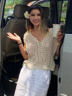 Crocheted Hollow Out Vest Hair Sweater Top Crochet hook Bella Mia