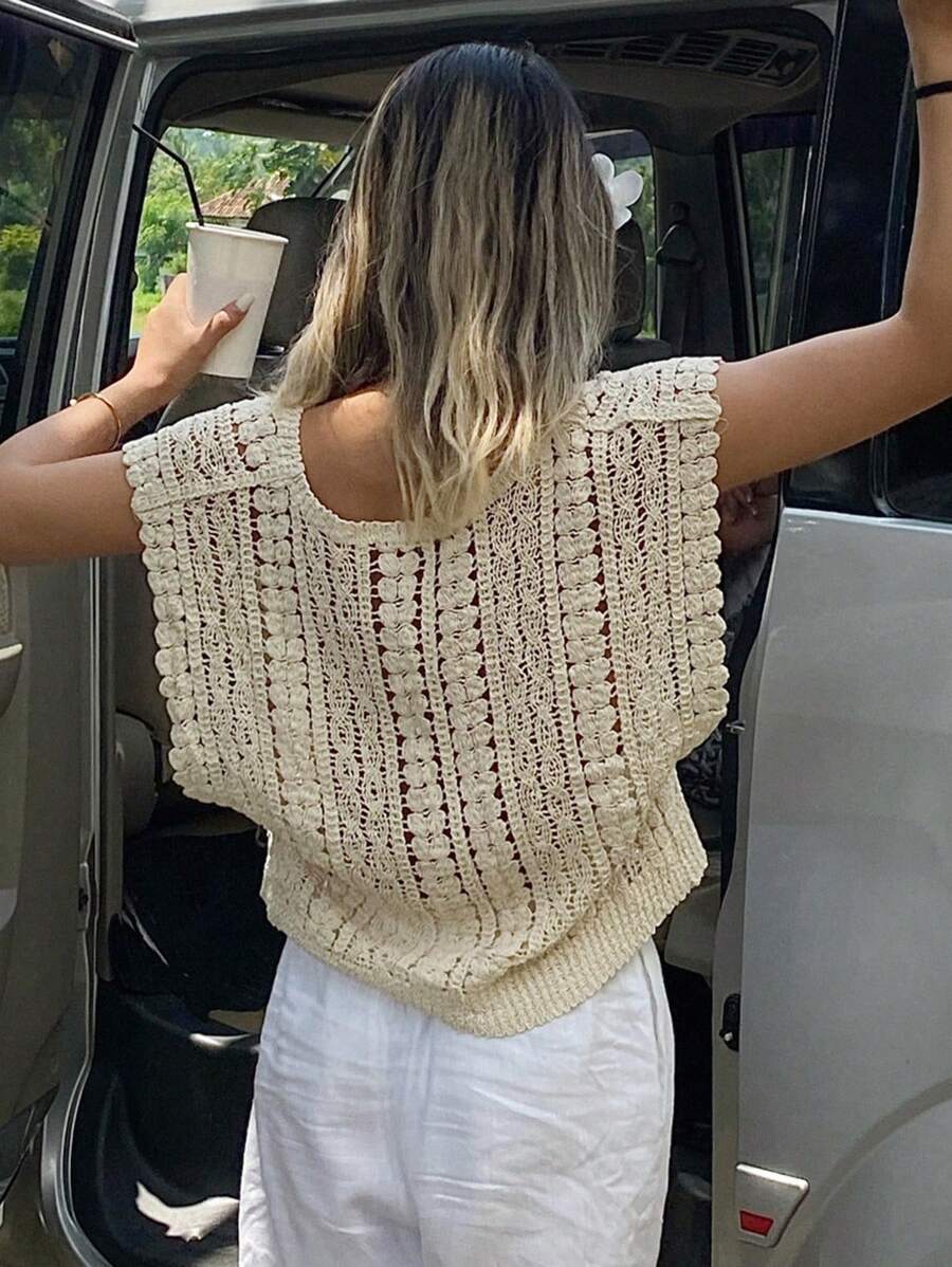 Crocheted Hollow Out Vest Hair Sweater Top Crochet hook Bella Mia