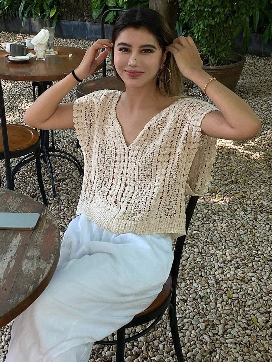 Crocheted Hollow Out Vest Hair Sweater Top Crochet hook Bella Mia