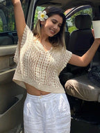 Crocheted Hollow Out Vest Hair Sweater Top Crochet hook Bella Mia