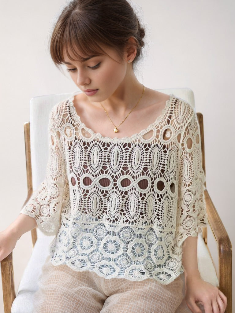 Knitted Hollow Top Wool Sweater Crochet hook Bella Mia