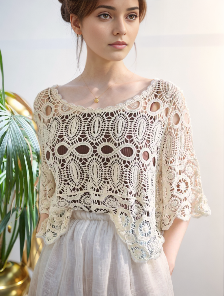 Knitted Hollow Top Wool Sweater Crochet hook Bella Mia