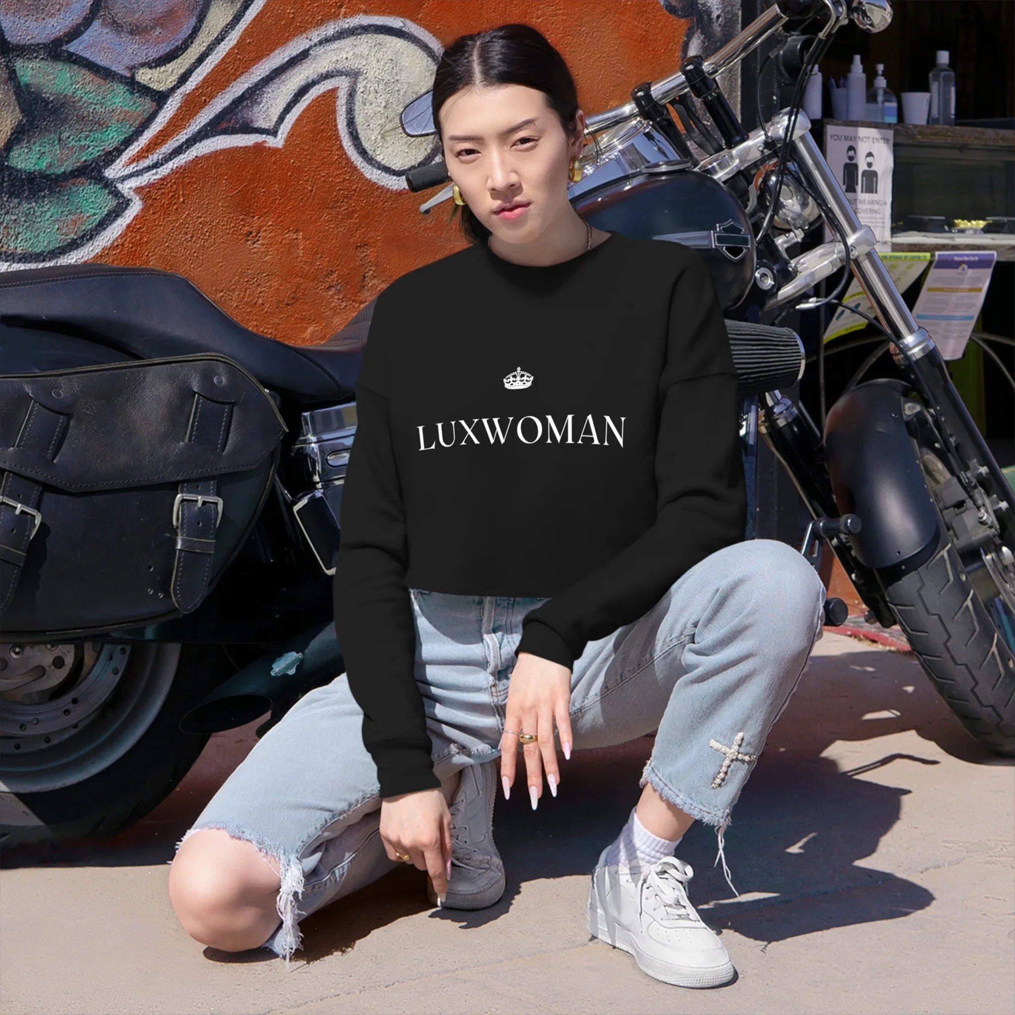 LUXWOMAN Breathable Fleece Cropped Sweatshirt Printify