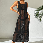 Vacation Dress Sexy U Collar Solid Color Hollow Out Cutout Out Camisole Maxi Dress Beach Sun Protection Dress Crochet hook Bella Mia