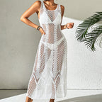 Vacation Dress Sexy U Collar Solid Color Hollow Out Cutout Out Camisole Maxi Dress Beach Sun Protection Dress Crochet hook Bella Mia
