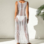 Vacation Dress Sexy U Collar Solid Color Hollow Out Cutout Out Camisole Maxi Dress Beach Sun Protection Dress Crochet hook Bella Mia