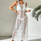 Vacation Dress Sexy U Collar Solid Color Hollow Out Cutout Out Camisole Maxi Dress Beach Sun Protection Dress Crochet hook Bella Mia