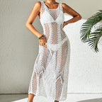 Vacation Dress Sexy U Collar Solid Color Hollow Out Cutout Out Camisole Maxi Dress Beach Sun Protection Dress Crochet hook Bella Mia