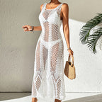 Vacation Dress Sexy U Collar Solid Color Hollow Out Cutout Out Camisole Maxi Dress Beach Sun Protection Dress Crochet hook Bella Mia