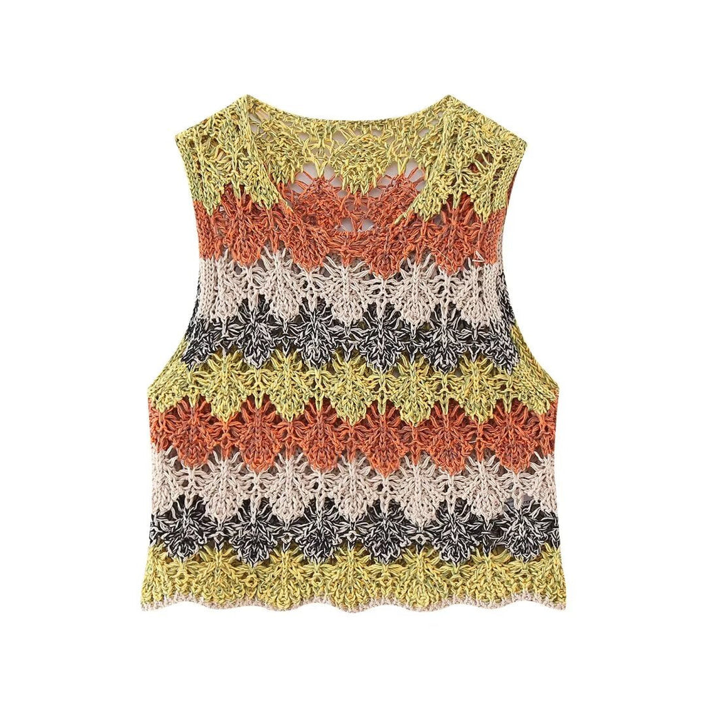 Summer Women Clothing Street Casual Hollow Out Cutout Round Sleeveless Knitwear Bella Mia