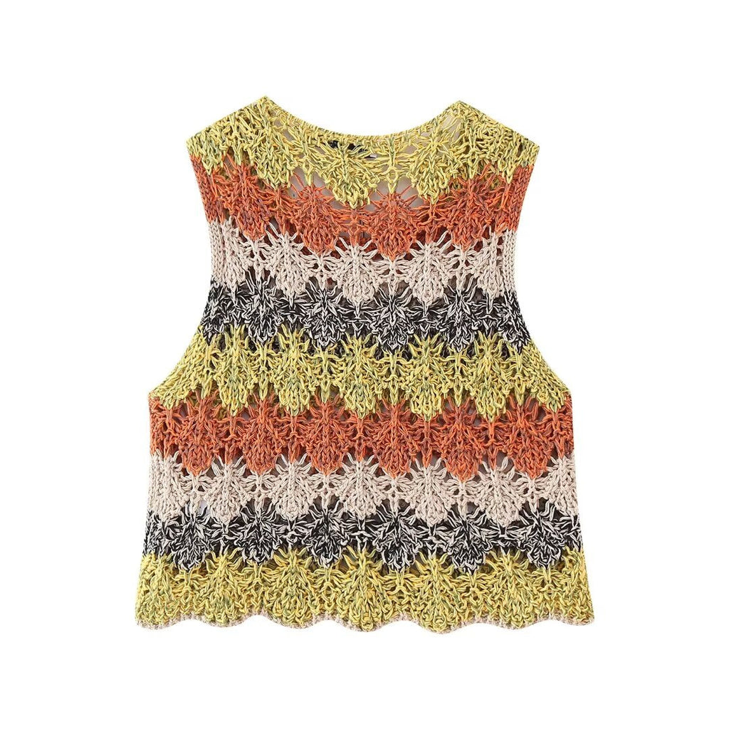 Summer Women Clothing Street Casual Hollow Out Cutout Round Sleeveless Knitwear Bella Mia