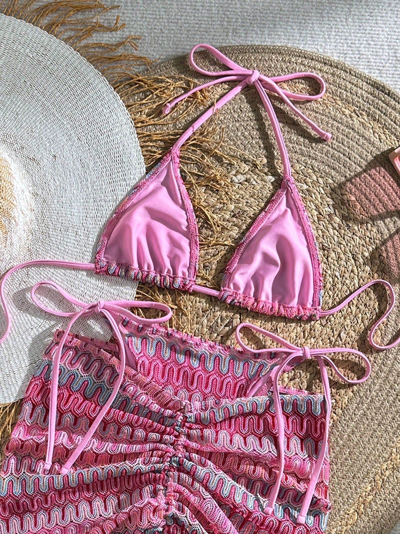 Bikinx Women Summer Beach Wave Pattern Halter Strap Sexy Bikini Set With Cover Up Skirt Bella Mia