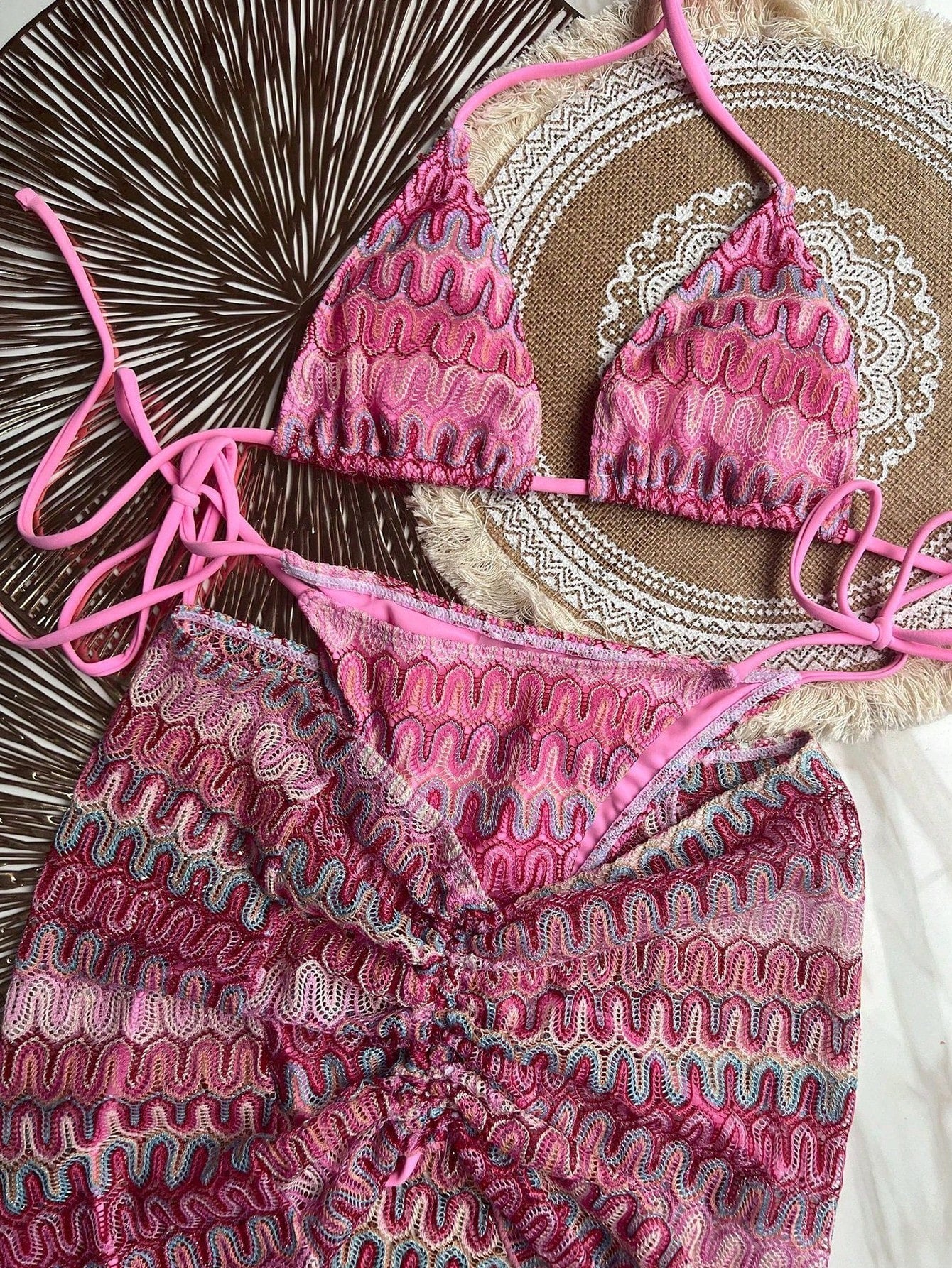 Bikinx Women Summer Beach Wave Pattern Halter Strap Sexy Bikini Set With Cover Up Skirt Bella Mia
