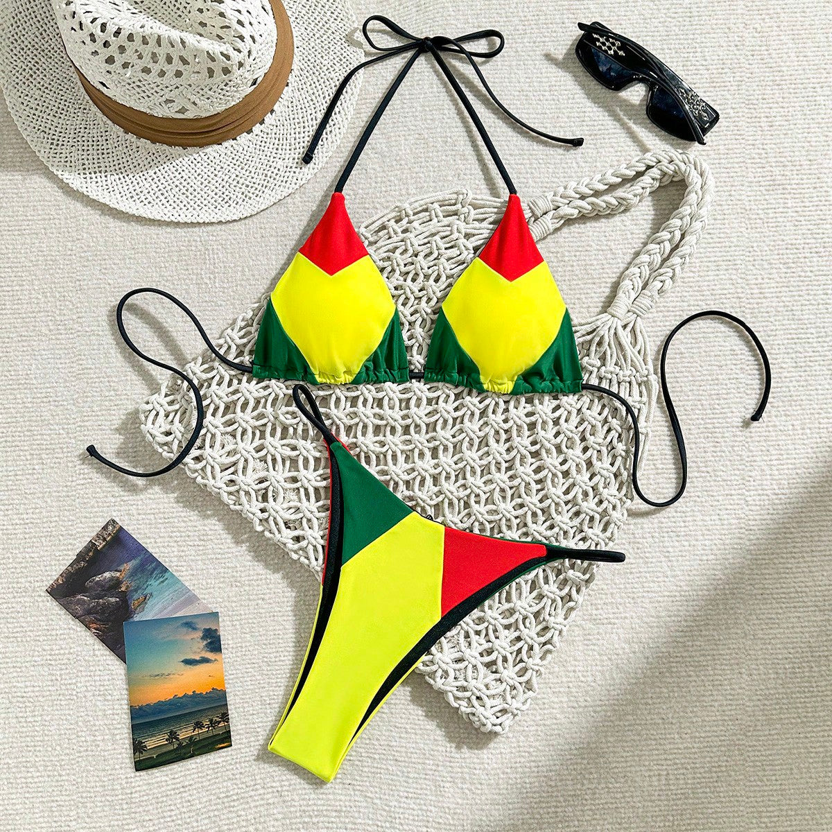 Bikinx Color Block Triangle Cup Halter Neck Bikini Set For Women Bella Mia