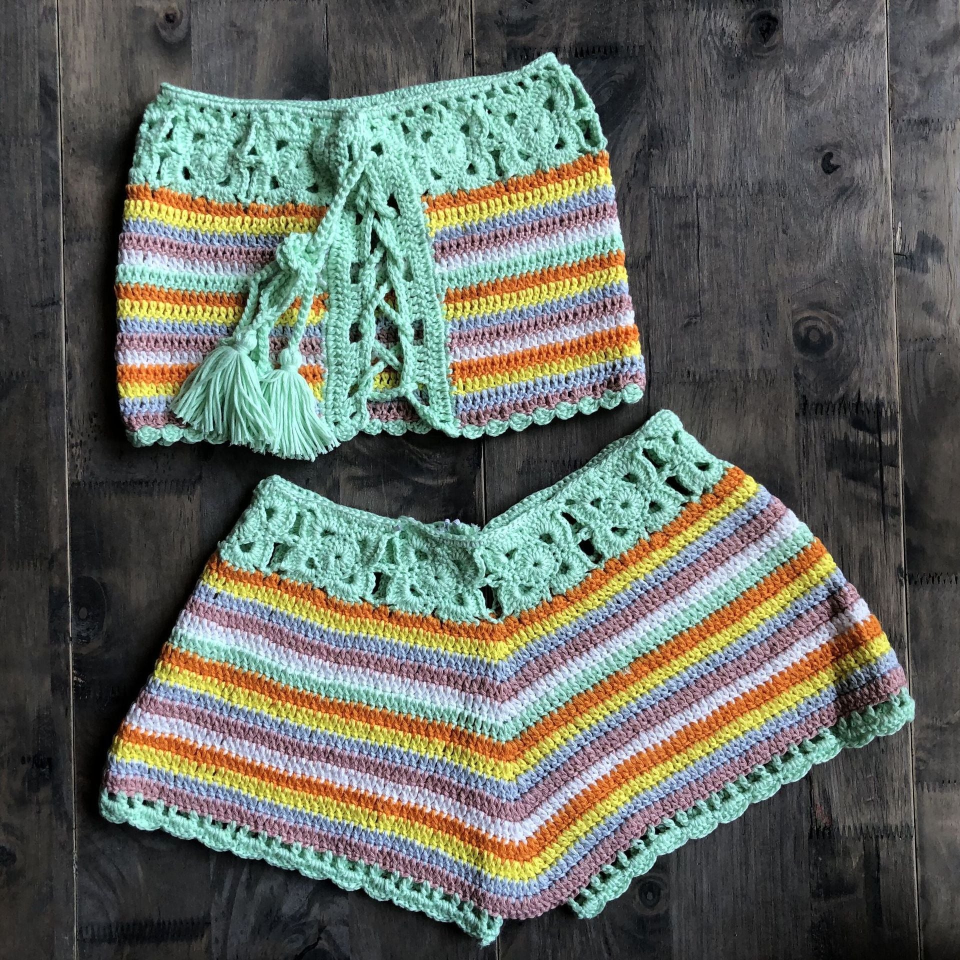 Pure Hand Crocheting Vacation Beach Swimsuit Split Colorful Suit Sexy I Retail Bella Mia