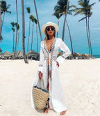 Rayon round Hole Lace Beach Cover up Sexy Cardigan Vacation Sun Protection Shirt Beach Cover Up Bella Mia