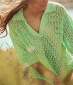 Women Clothing Summer Jacquard Mesh Loose Polo Collar Knitwear Bella Mia