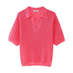 Women Clothing Summer Jacquard Mesh Loose Polo Collar Knitwear Bella Mia