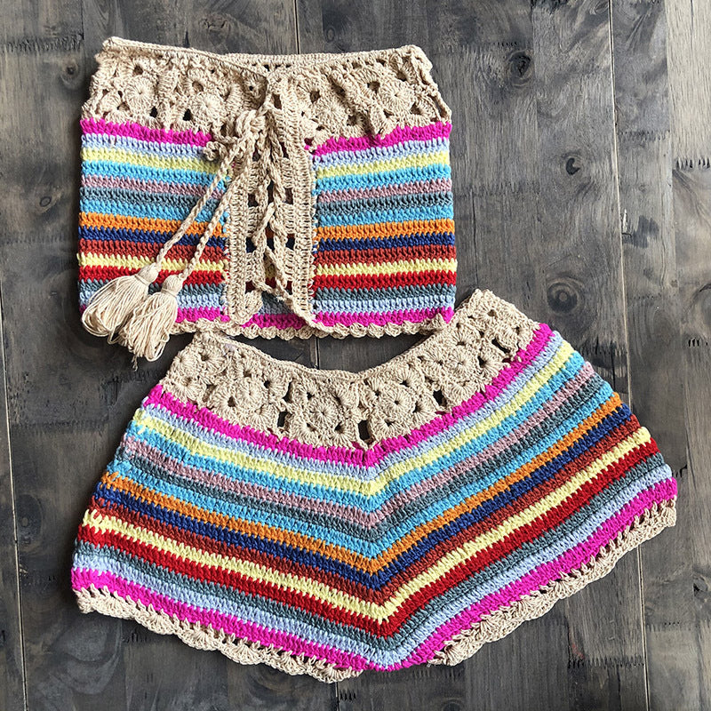 Pure Hand Crocheting Vacation Beach Swimsuit Split Colorful Suit Sexy I Retail Bella Mia