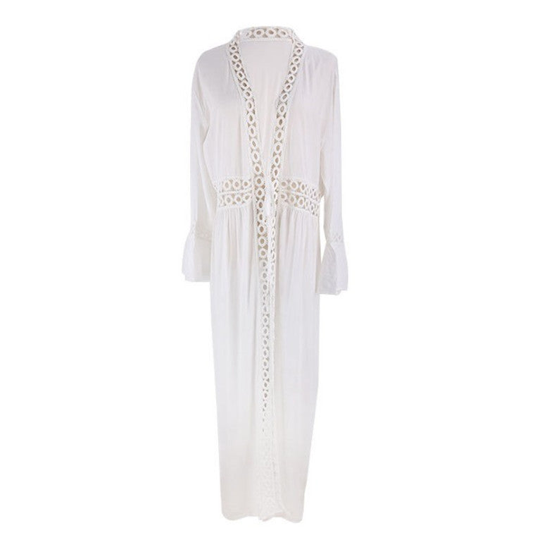 Rayon round Hole Lace Beach Cover up Sexy Cardigan Vacation Sun Protection Shirt Beach Cover Up Bella Mia