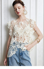 Women Summer Solid Summer Sleeveless Top Crochet hook Bella Mia