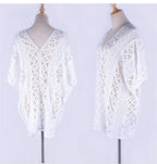 Cotton Hollow Out Cutout Sweater Spring Vacation Loose Bikini Cover Up Swimsuit Blouse Beach Sun Protection Clothing Crochet hook Bella Mia
