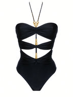 Bikinx Solid Color Cutout One Piece Swimsuit Bella Mia