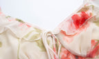 Spring Summer French Sexy Romantic Lotus Leaf Printed V neck Oblique Cut Fishtail Dress Bella Mia