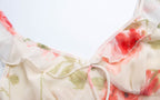Spring Summer French Sexy Romantic Lotus Leaf Printed V neck Oblique Cut Fishtail Dress Bella Mia
