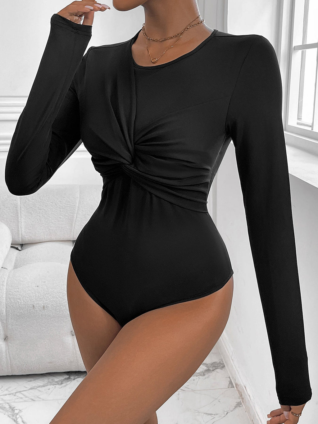 Fall Women Clothing Black Twisted round Neck Jumpsuit Bella Mia