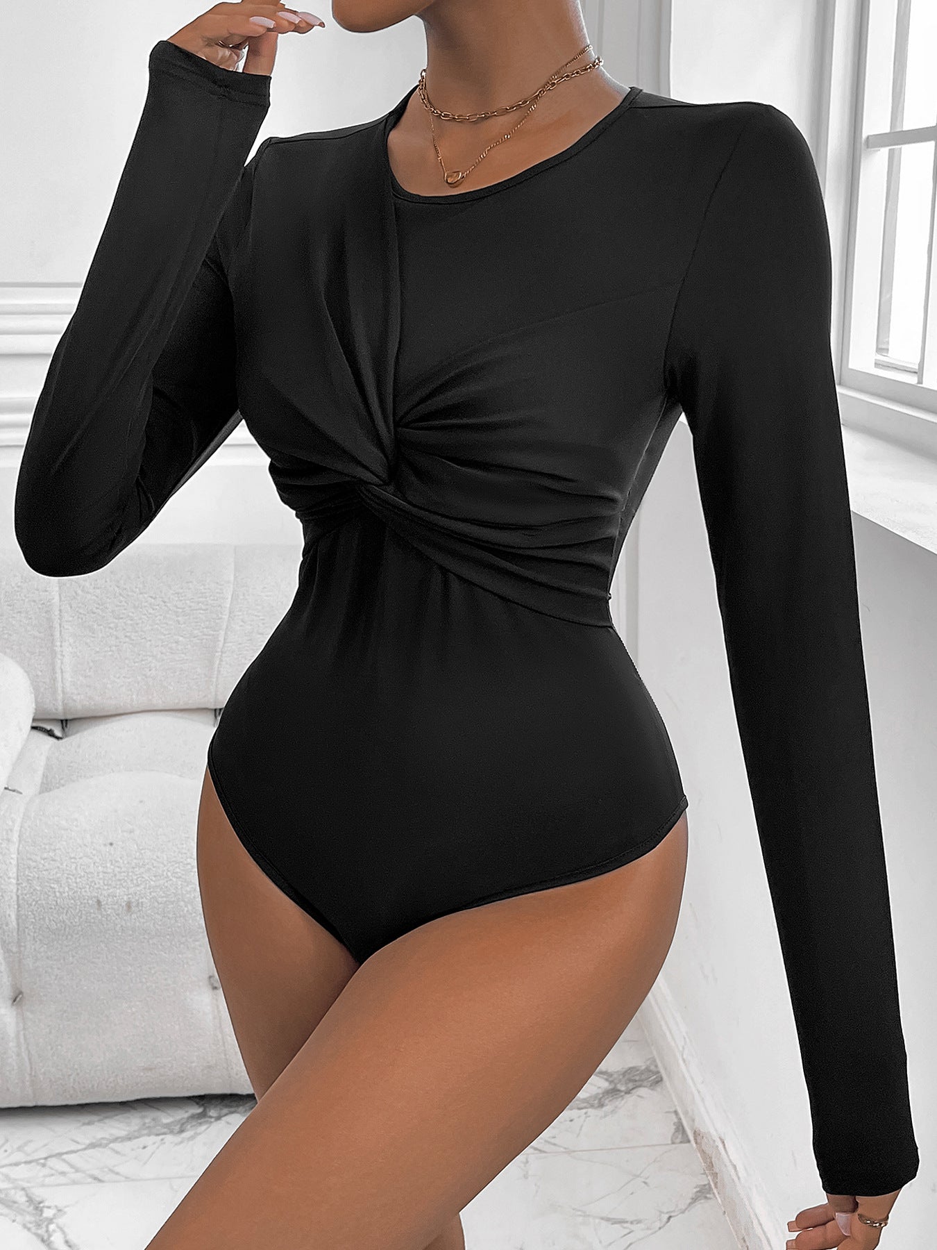 Fall Women Clothing Black Twisted round Neck Jumpsuit Bella Mia