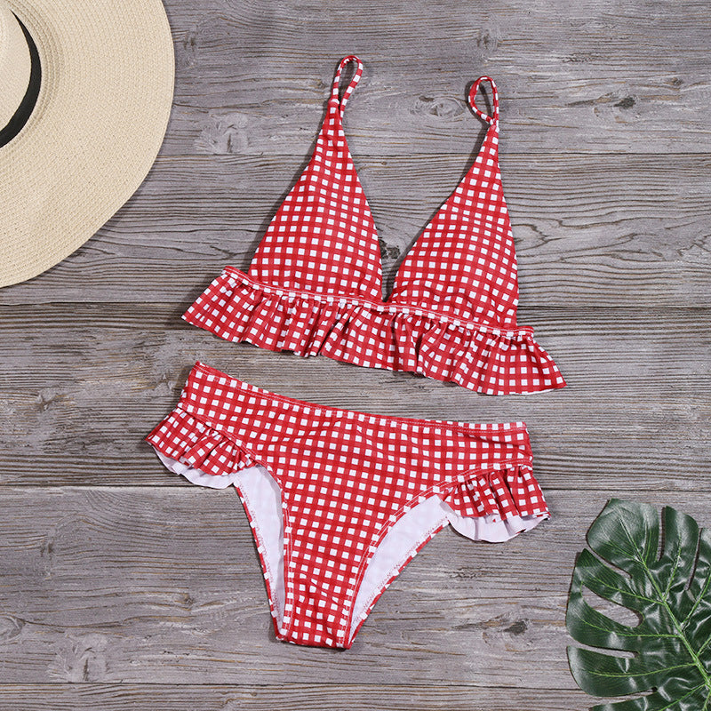 Plaid Bikini Ruffle Swimwear Push up Split Swimsuit Bella Mia