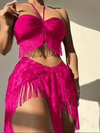 Tassel Bandeau Sling Mesh Three Piece Swimsuit Bikini Bella Mia