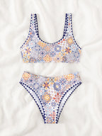 Bikini Sexy Bikini High Waist Print Crocheted Split Swimsuit Women Swimsuit Bella Mia