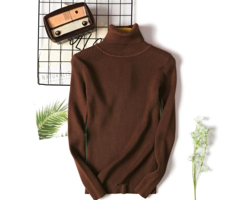 Women Turtleneck Sweater Women Long Sleeve Slim Fit Slimming Solid Color Korean Fresh Knitted Women Bottoming Shirt Bella Mia