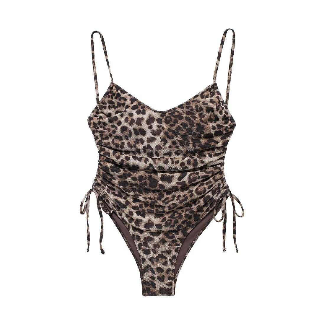 Summer Animal Pattern Printing Silk Net Pleated Decoration Slim Swimsuit Bella Mia
