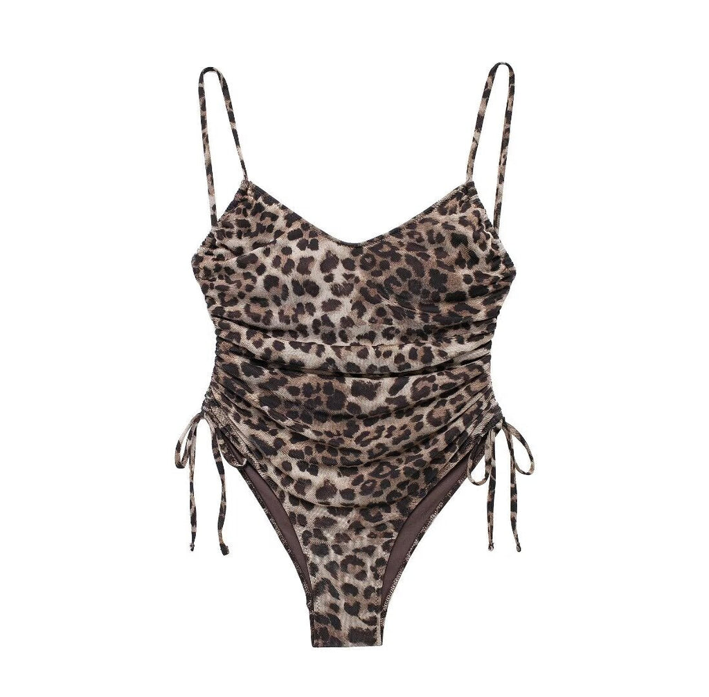 Summer Animal Pattern Printing Silk Net Pleated Decoration Slim Swimsuit Bella Mia
