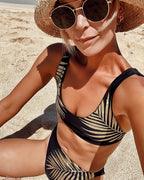 Women Split Swimsuit Golden Leaves Printed Sexy Bikini Bella Mia