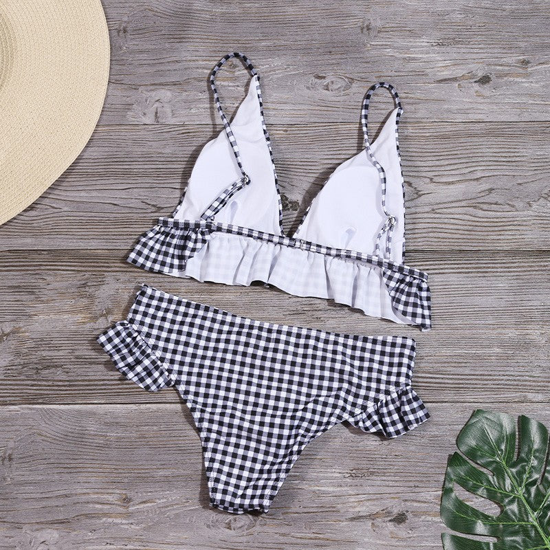 Plaid Bikini Ruffle Swimwear Push up Split Swimsuit Bella Mia