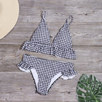 Plaid Bikini Ruffle Swimwear Push up Split Swimsuit Bella Mia