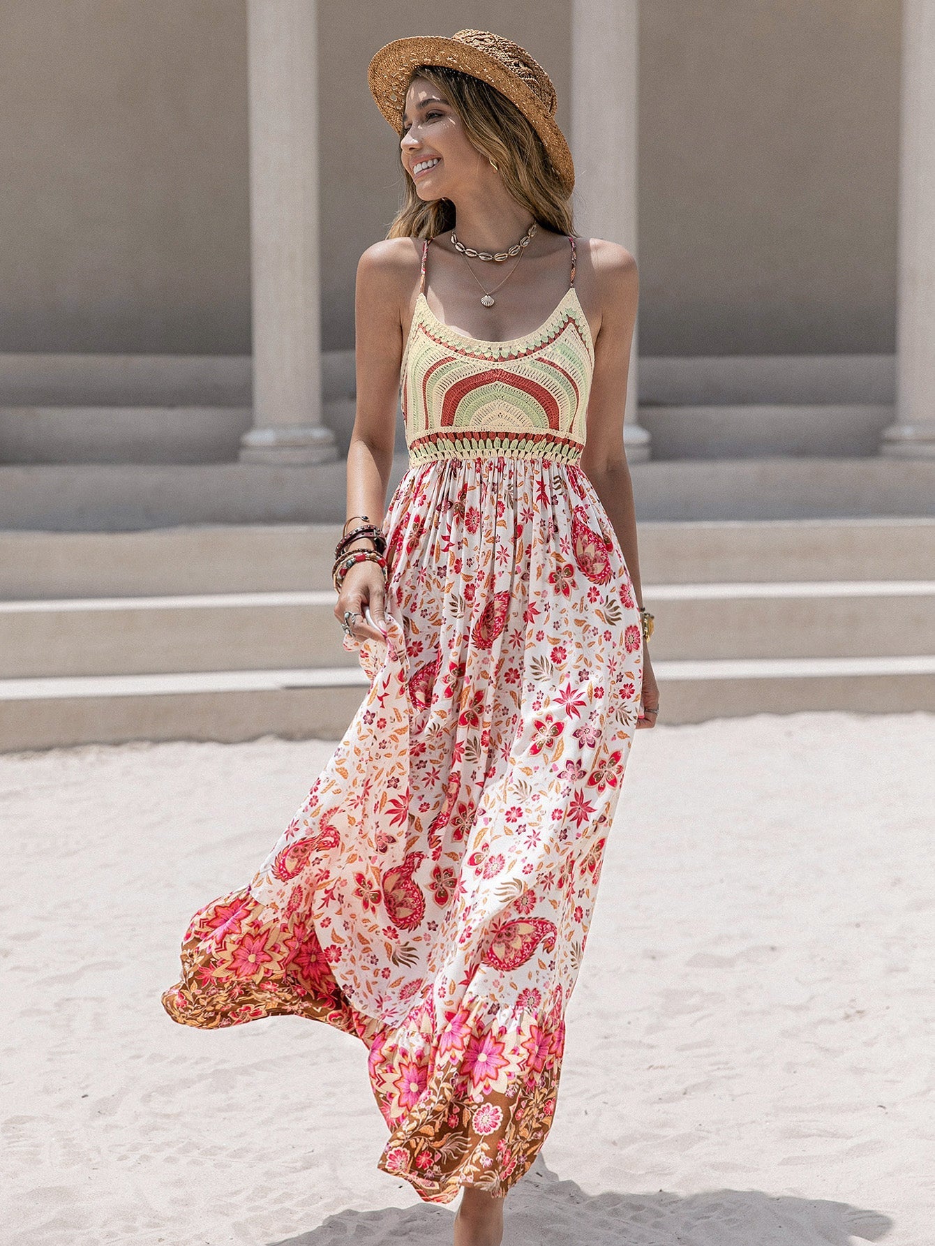 Batch Sweet Spaghetti Strap Floral Print Holiday Dress Maxi Dress Women Bella Mia