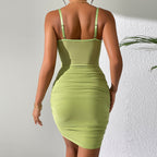 Women Clothing Hand-Embroidered Floral Pleated Steel Ring Dopamine Fresh Sling Dress Bella Mia