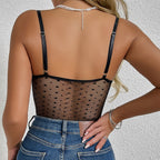 Mesh Polka Dot See through Backless Boning Corset Steel Ring Slim Fit Sexy High Grade Suspender Jumpsuit for Women Bella Mia