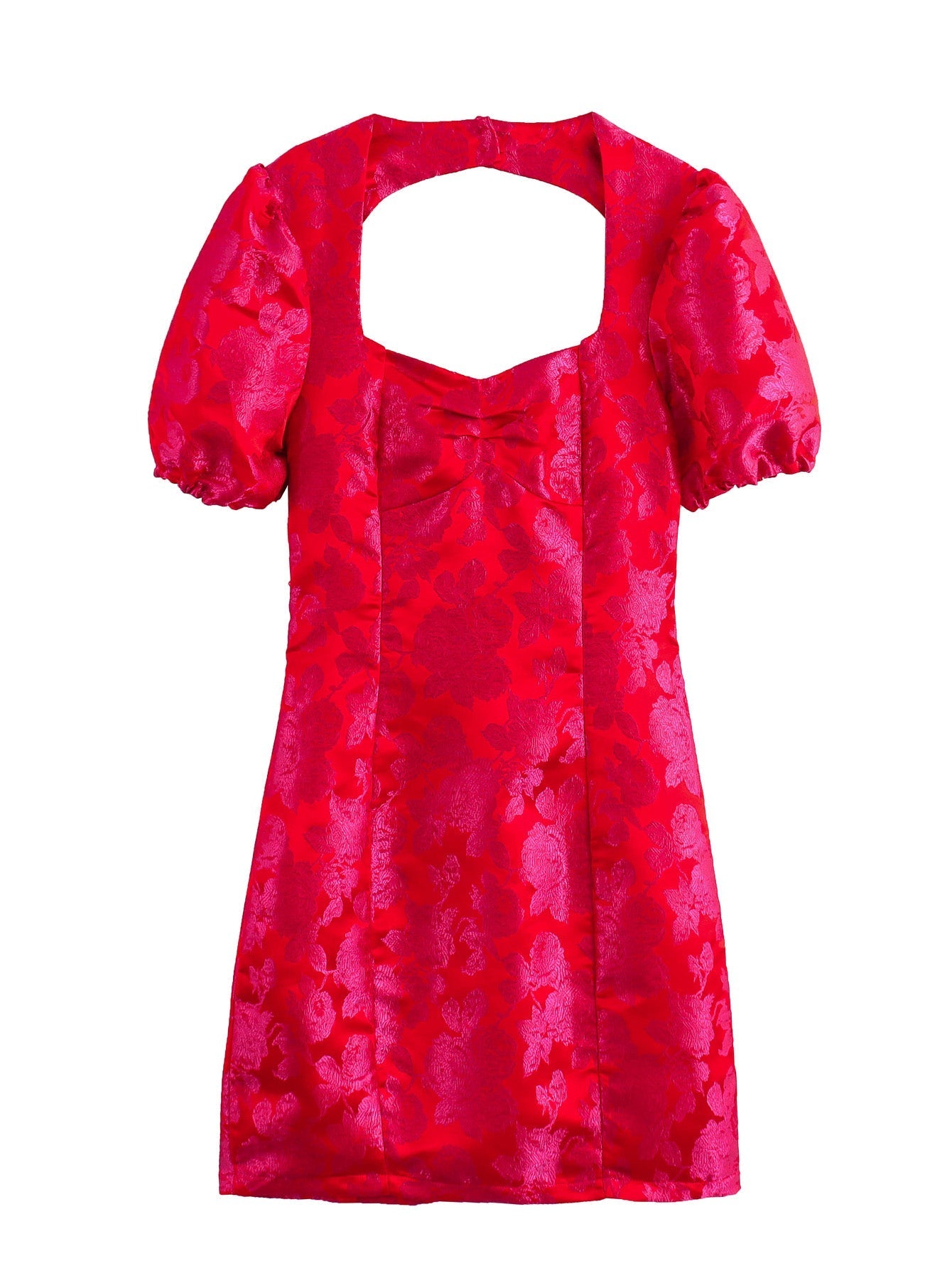 Sexy Square Neck Puff Sleeves Jacquard Dress Cross Backless Slim Fit Hip Wrapped Sexy Dress Bella Mia