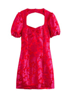 Sexy Square Neck Puff Sleeves Jacquard Dress Cross Backless Slim Fit Hip Wrapped Sexy Dress Bella Mia