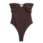 Fall Women Street Metal Trim off Neck One Piece Swimsui Bella Mia