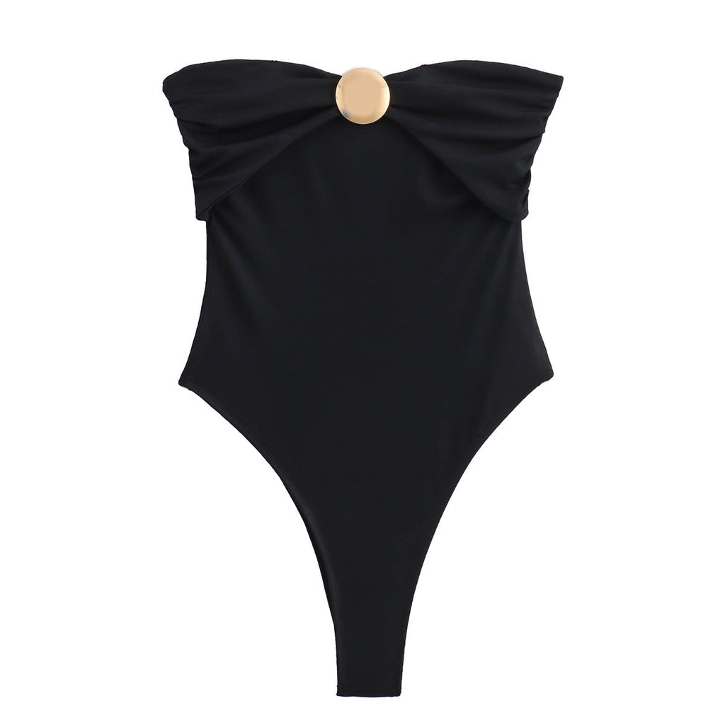 Fall Women Street Metal Trim off Neck One Piece Swimsui Bella Mia