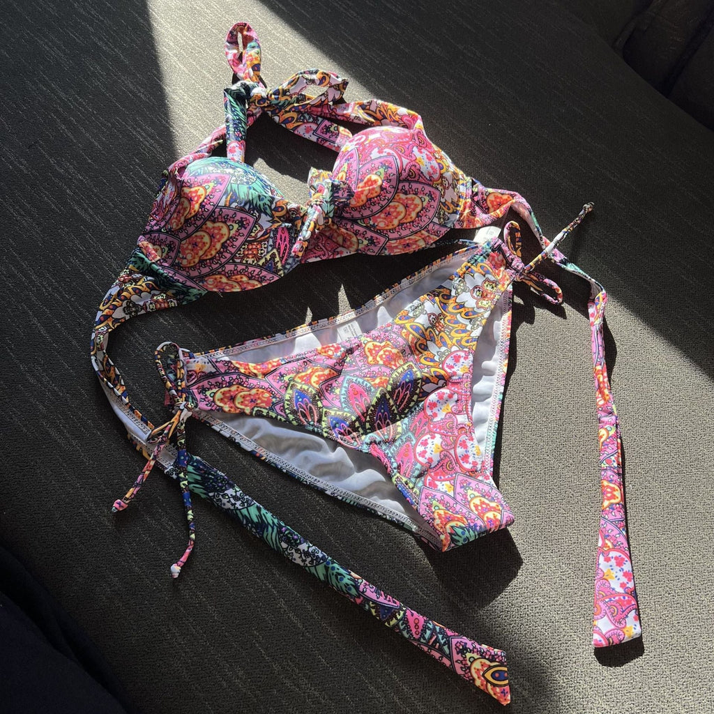 Hard Cup Floral Totem Strap Split Swimsuit Bikini Bikini Bella Mia