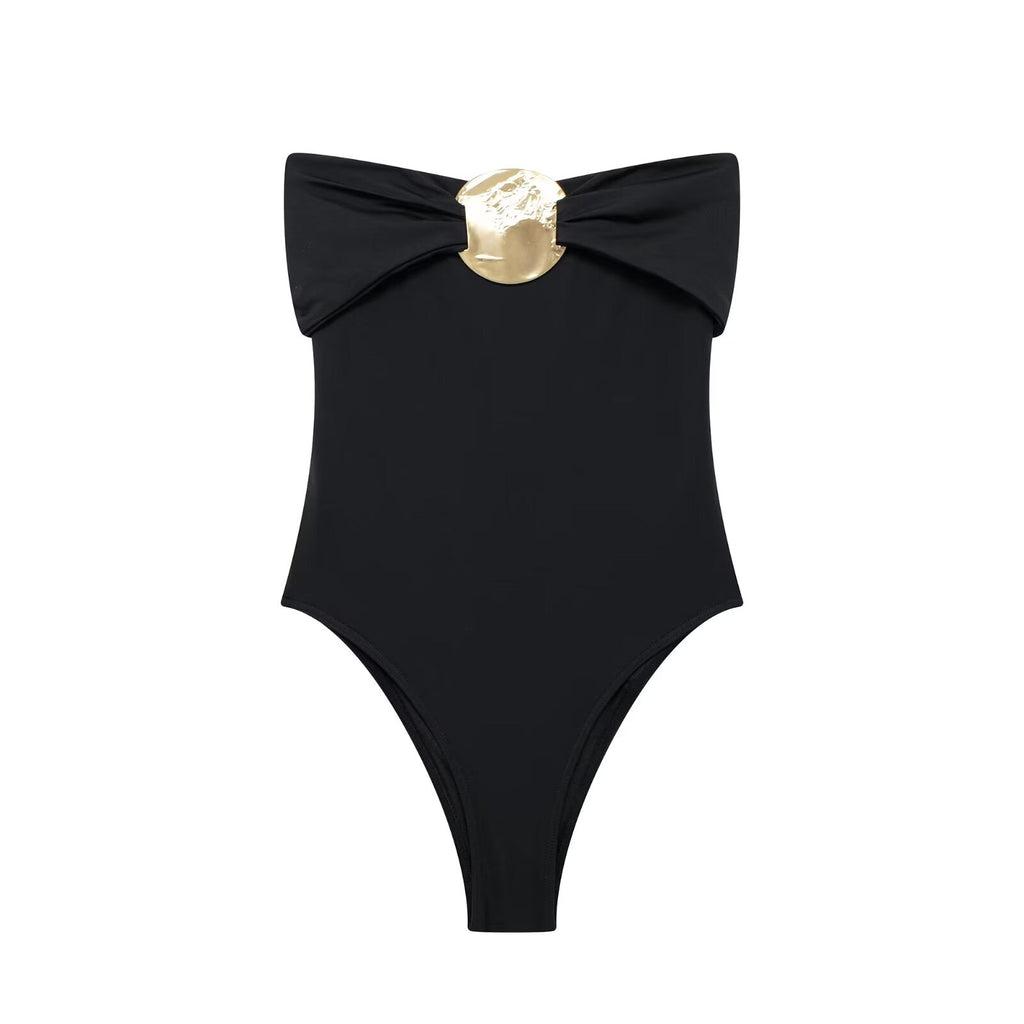 Summer Women Clothing Metal Decoration Off Neck Black Swimsuit Bella Mia