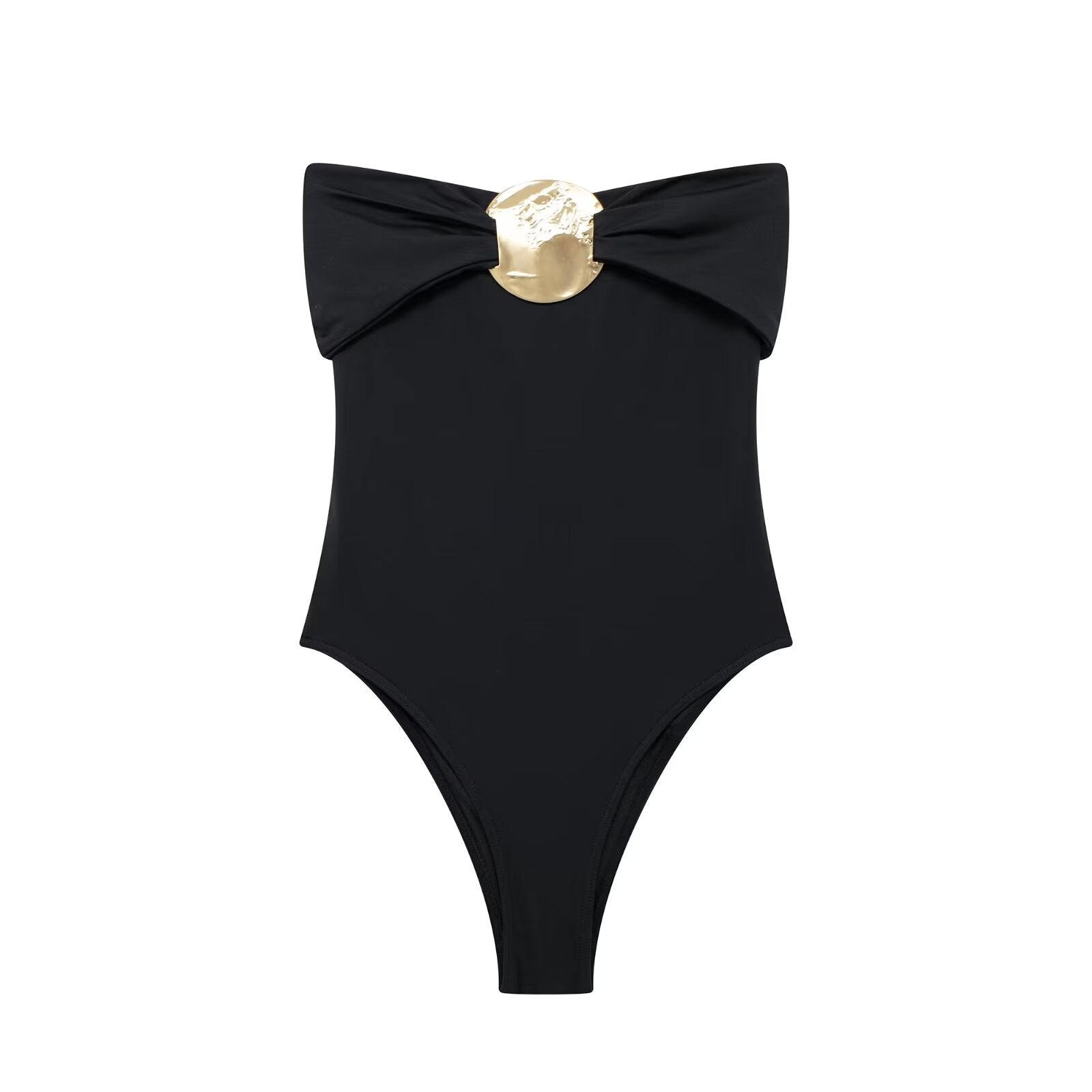 Summer Women Clothing Metal Decoration Off Neck Black Swimsuit Bella Mia